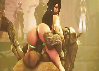 Brunette enjoys bestiality in front of everyone